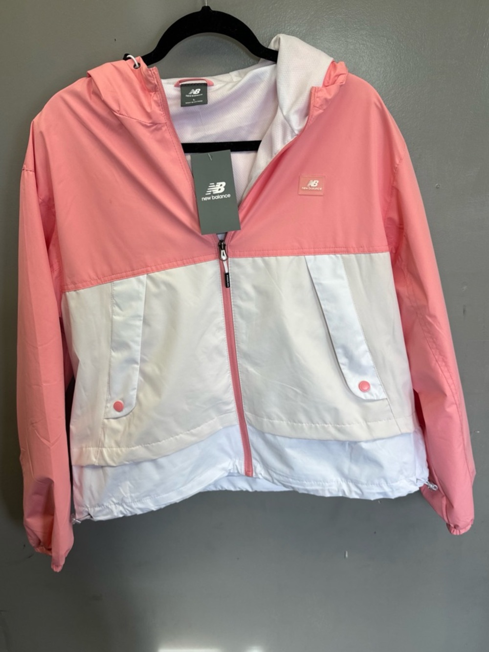 New Balance Pink and White Hooded Colorblock Jacket